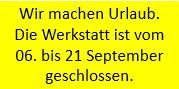 Urlaub 06. bis 21 September 2025 Urlaub 06. bis 21 September 2025